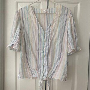 Metallic and Color striped top with tie in front